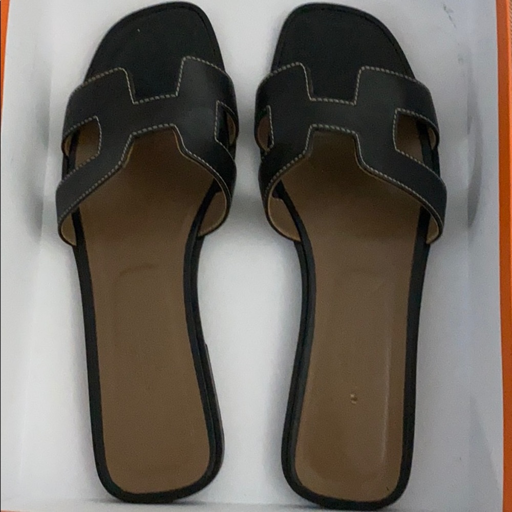 Hermes Black Oran Sandals